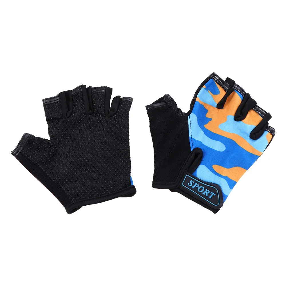 

Boys Skating Non-slip Anti-sweat Hiking Half Finger Golves Children Cycling Gloves Camouflage Bike Mittens Riding Equipment
