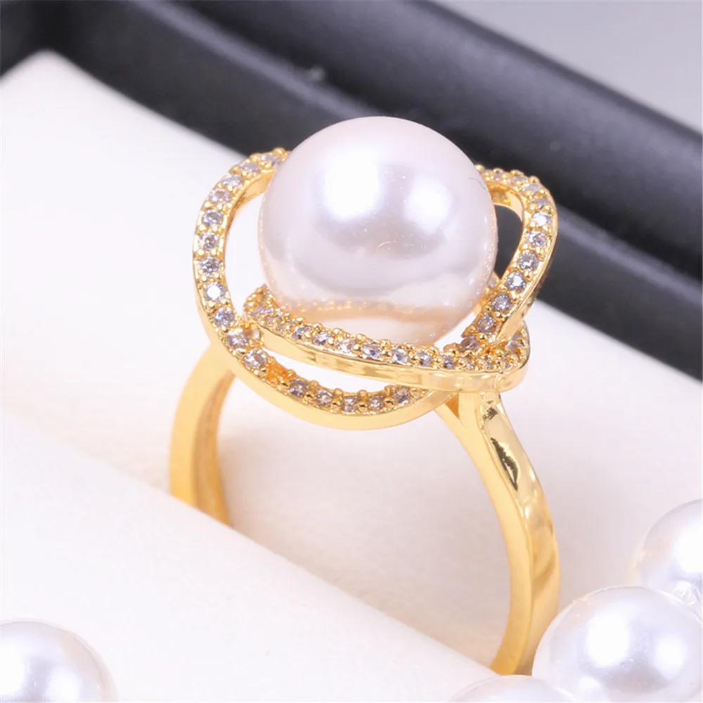 

DIY Pearl Accessories Empty Tray Copper Plated 18K Gold Bird's Nest Zircon Jade Ring Empty Support Atmospheric Personality Women