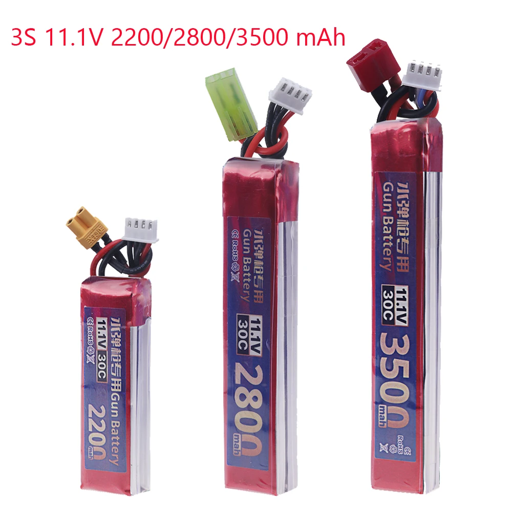 LiPo-Akku 11,1V 2200/2800/3500mAh Wasserpistole 3S 30C Wiederaufladbarer Akku für Airsoft Elektrische Spielzeugwaffen Teile T XT30 Stecker
