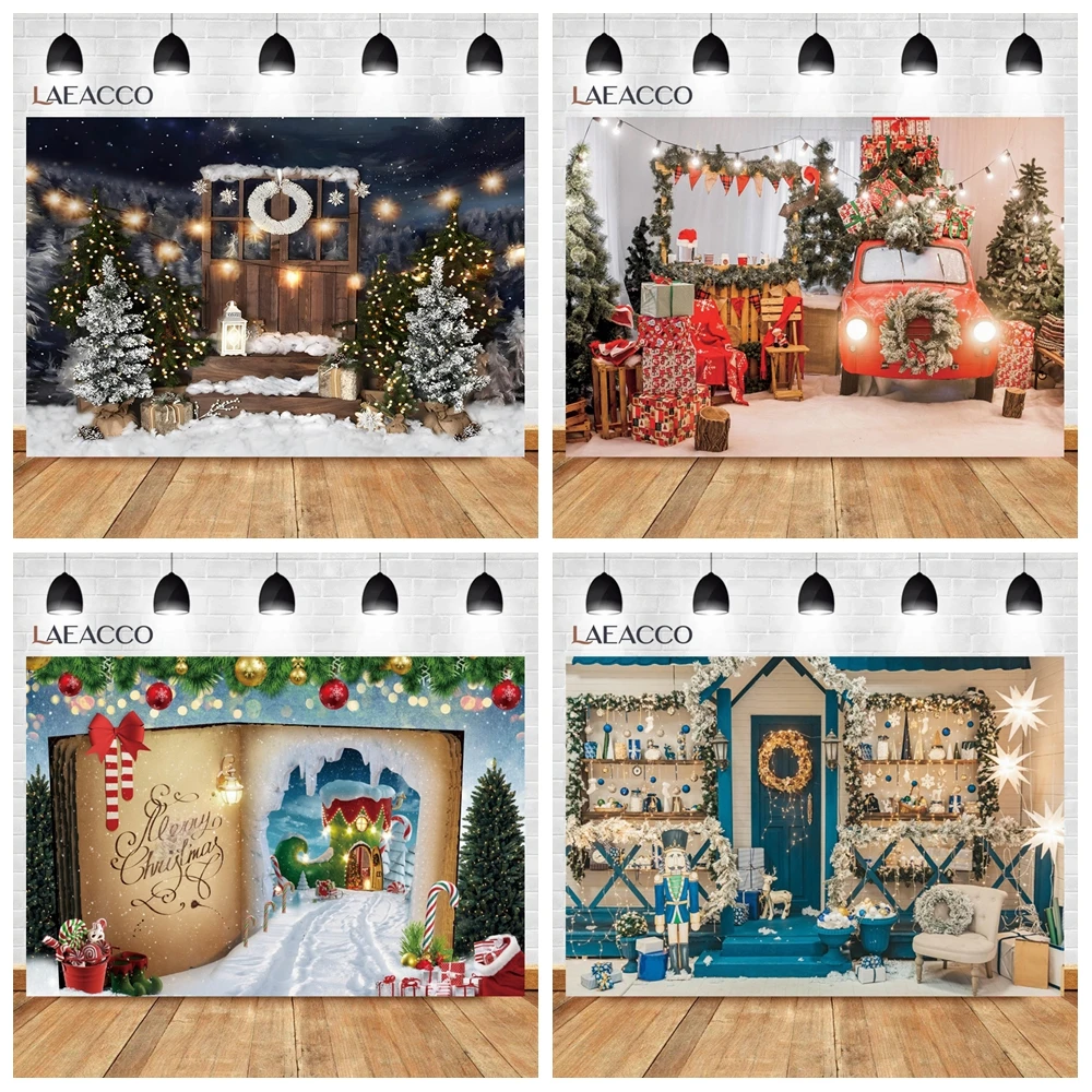 Laeacco зимние Рождественские фоны для фотосъемки снег деревянный дом куклы Рождественская елка внутренний фон для фотосъемки Фотостудия