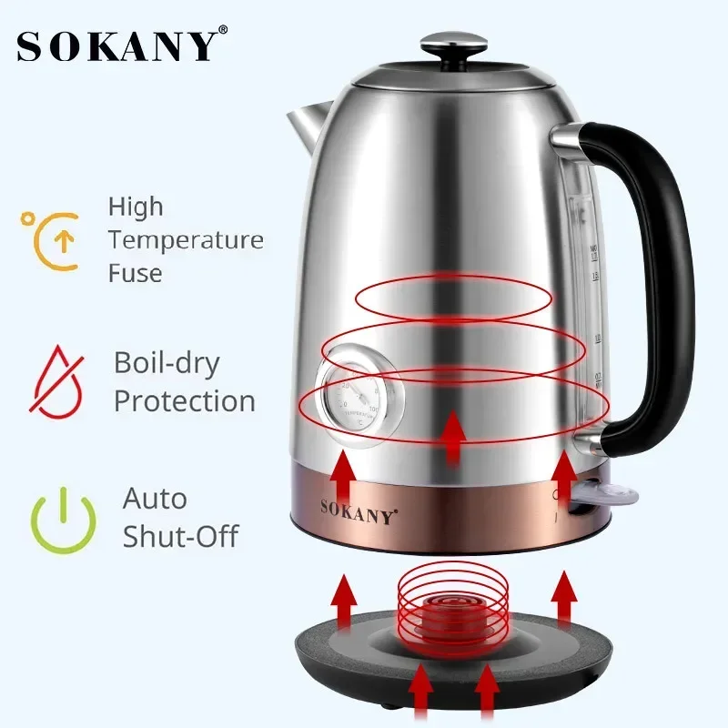 Houselin Tea Kettle with Thermometer Pot Black 2000W,Stainless Steel Electric Kettle,1.7Liter Kettle