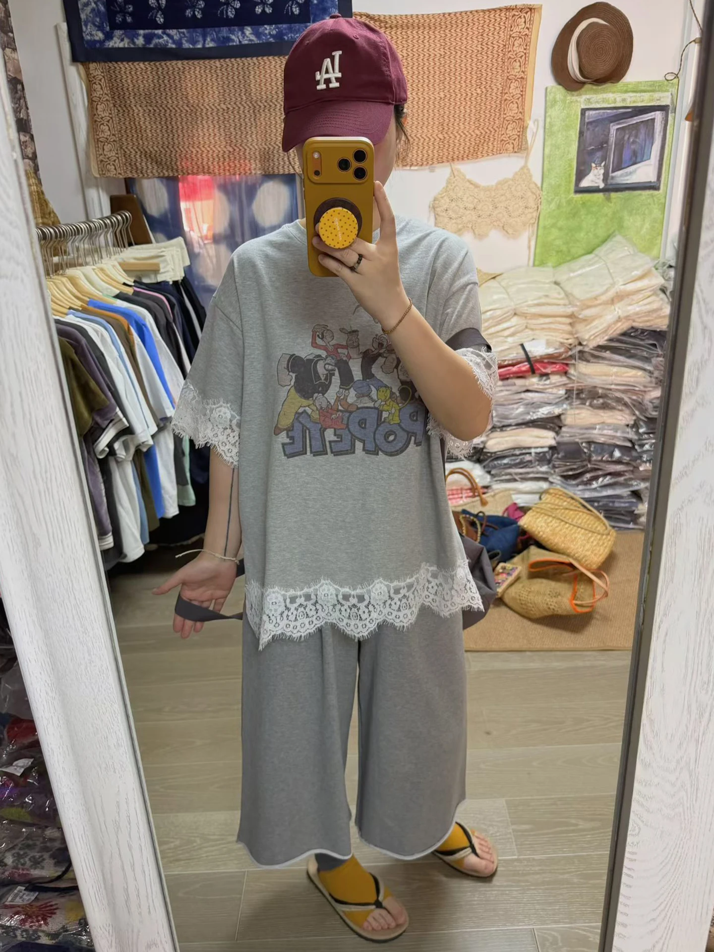 

Summer Vintage Loose plus Size Women's T-shirt Sailor Print Lace Micro plus Size Female Clothing Casual Comfortable Sweatshirt