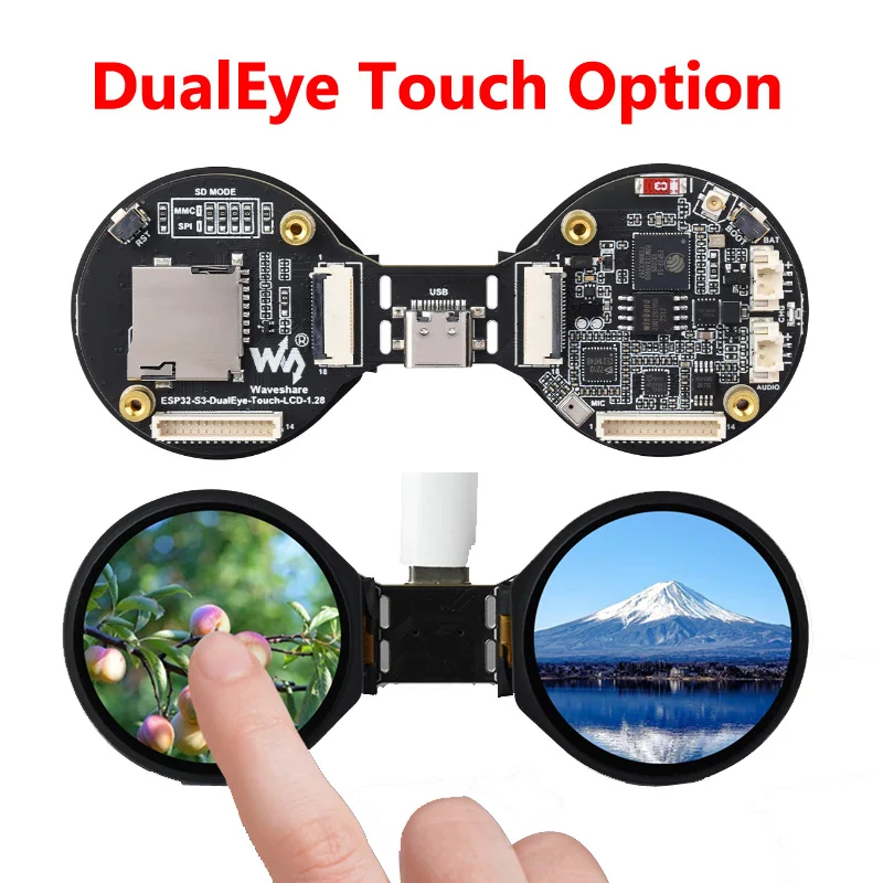 ESP32-S3 AI DualEye TouchEye N16R8 pantallas IPS de 1,28 pulgadas para XiaoZhi Deepseek compatible con Wi-Fi/Bluetooth 5 Waveshare