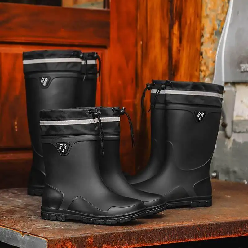 

Non-Slip High-Tube Rain Boots Men's Waterproof Short Tube Boots Fishing Car Wash Rubber Shoes Mid-Tube Water Shoes Wear-Resis...