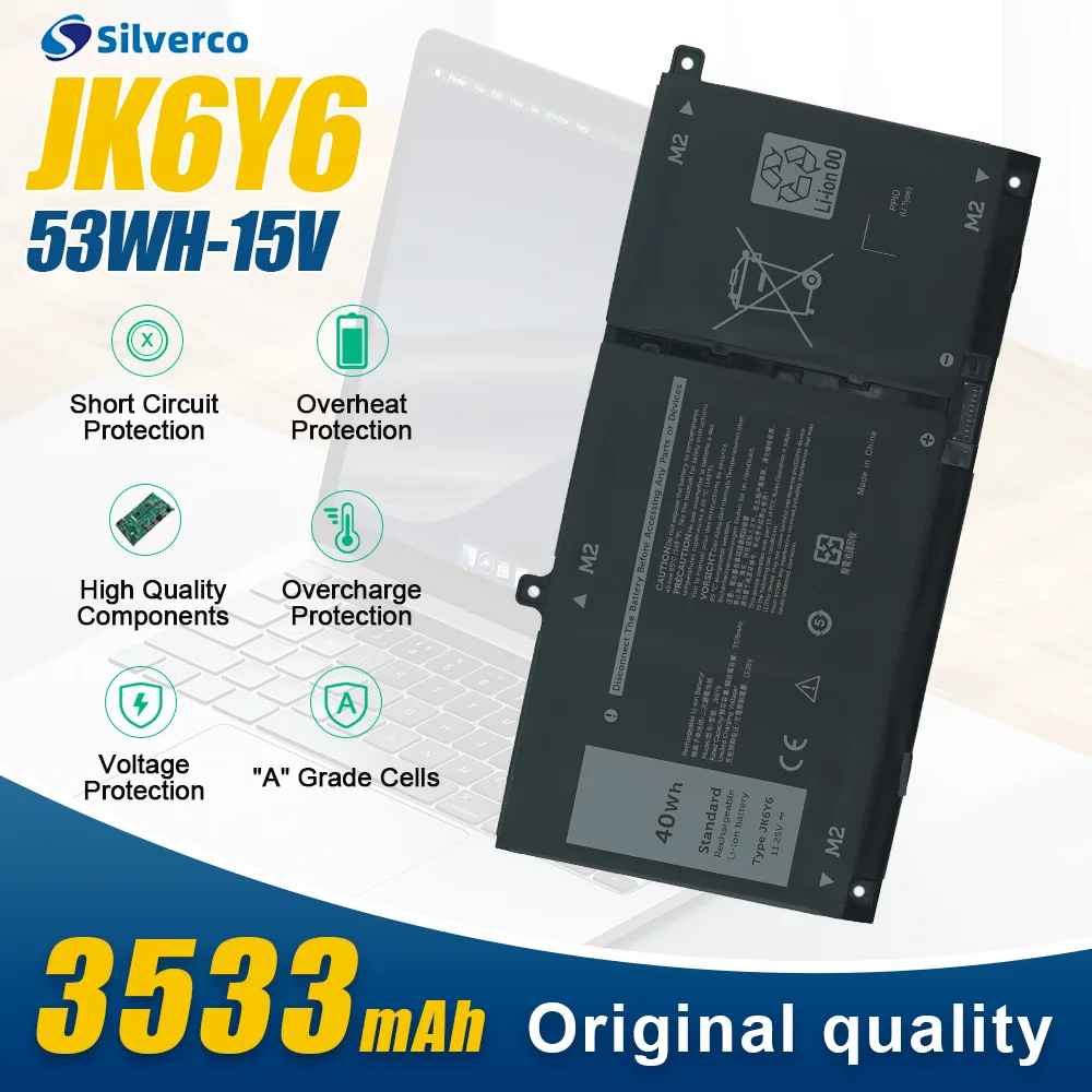 Jk6y6 40wh batería del ordenador portátil para dell Latitude 3410 3510 Inspiron 5300 5301 5401 Vostro 14 5402 5501 Inspiron 5400 5406 2-en-1