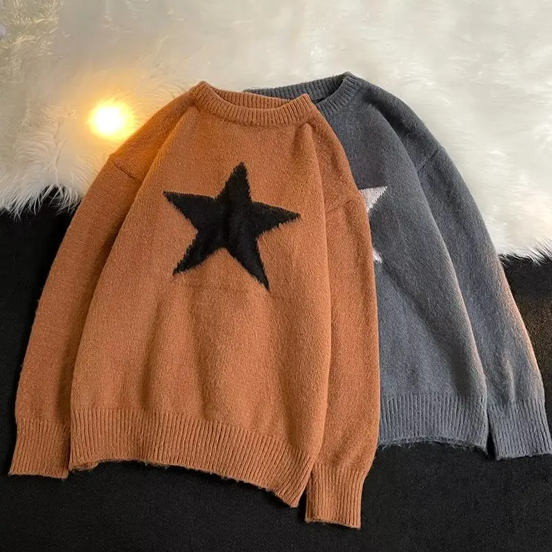 

Осенне-зимний вязаный свитер в стиле хип-хоп с круглым вырезом для мужчин и женщин, модный уличный свитер в ленивом стиле