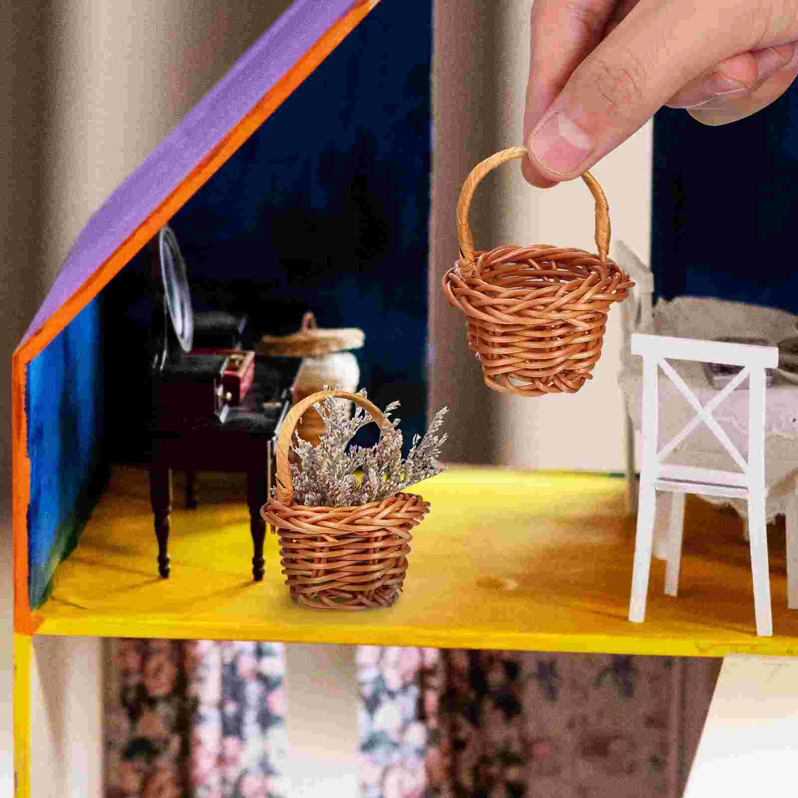 Cesta tejida de 8 Uds., decoración de escena en miniatura, cosas adorables dulces, suministro de plástico para el hogar, jardín para niños