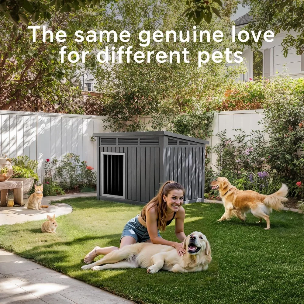 Casa para perros resistente a la intemperie para perros medianos a grandes: uso interior/exterior con pisos extraíbles y espacio interior