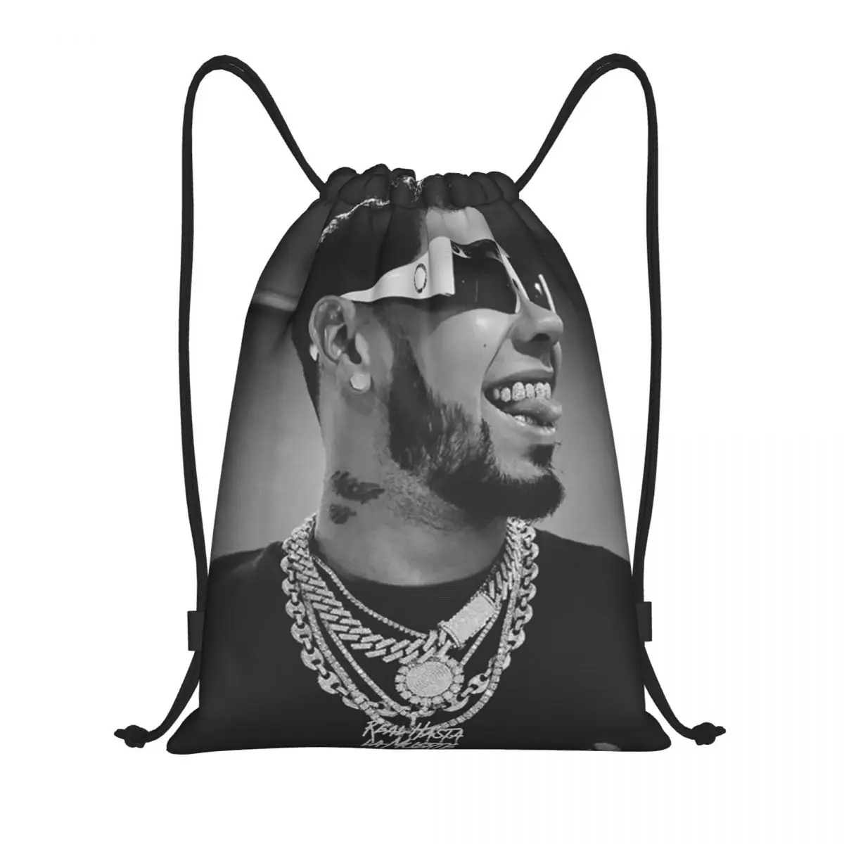 Anuel AA Rapper Drawstring Backpack Women Men Gym Sport Sackpack Foldable Training Bag Sack