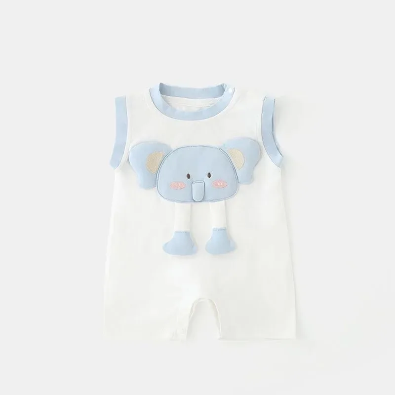 Somenie Baby Boys Summer Short-Sleeve Bodysuit Thin Cloth Infant Adorable Cartoon Elephant Romper SuitsTrend for Baby Outings
