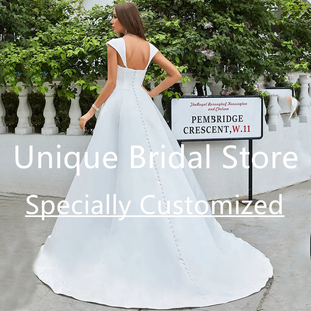 Customized Vintage 2023 Custom Wedding Dress Cap Sleeves Sweetheart Neck A-Line Back Zipper With Button Pleated Elegant Bridal G