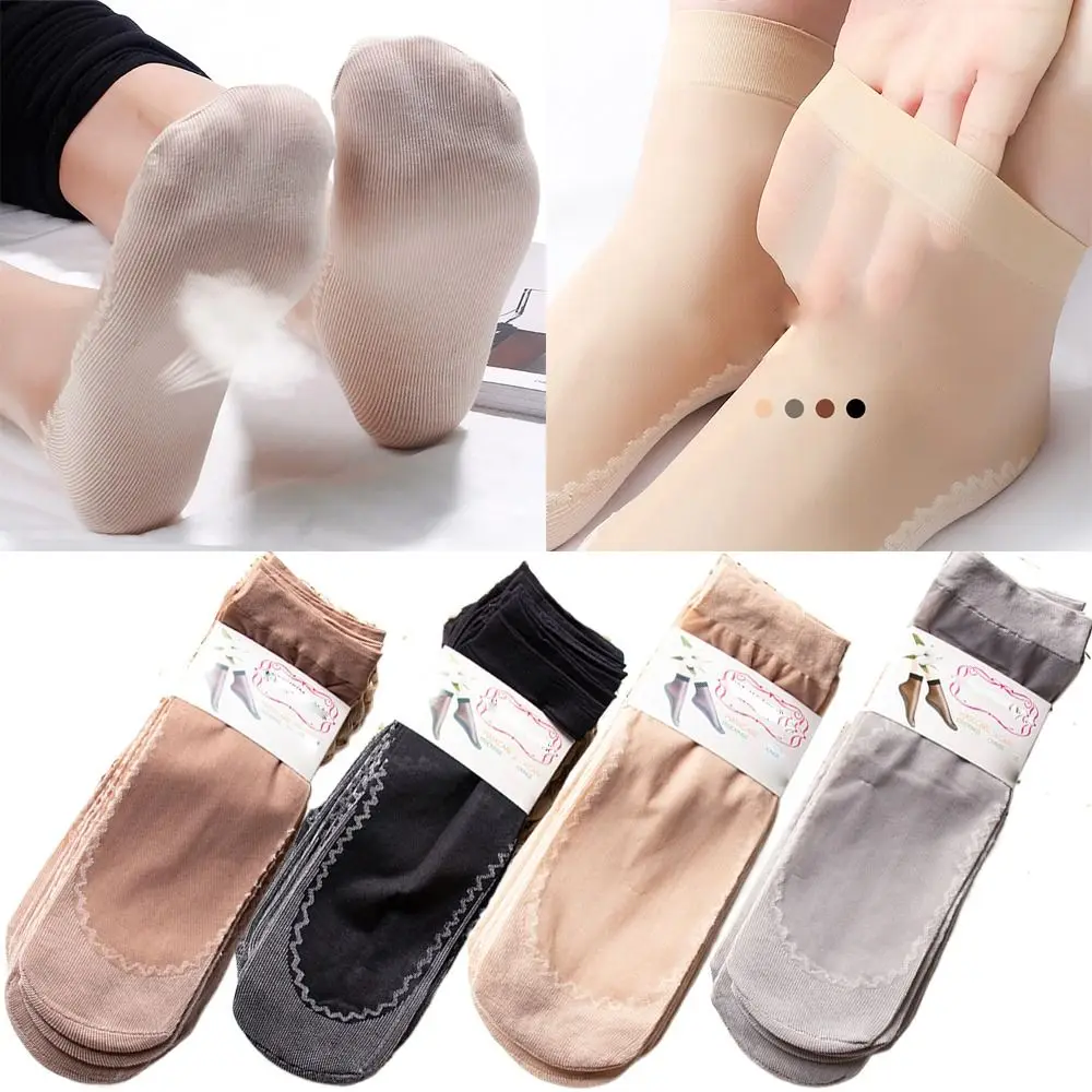 Cool Cotton Soled Sock Thin Transparent Silk Socks Elastic Breathable and Anti Odor Women Ladies Short Socks Spring Summer