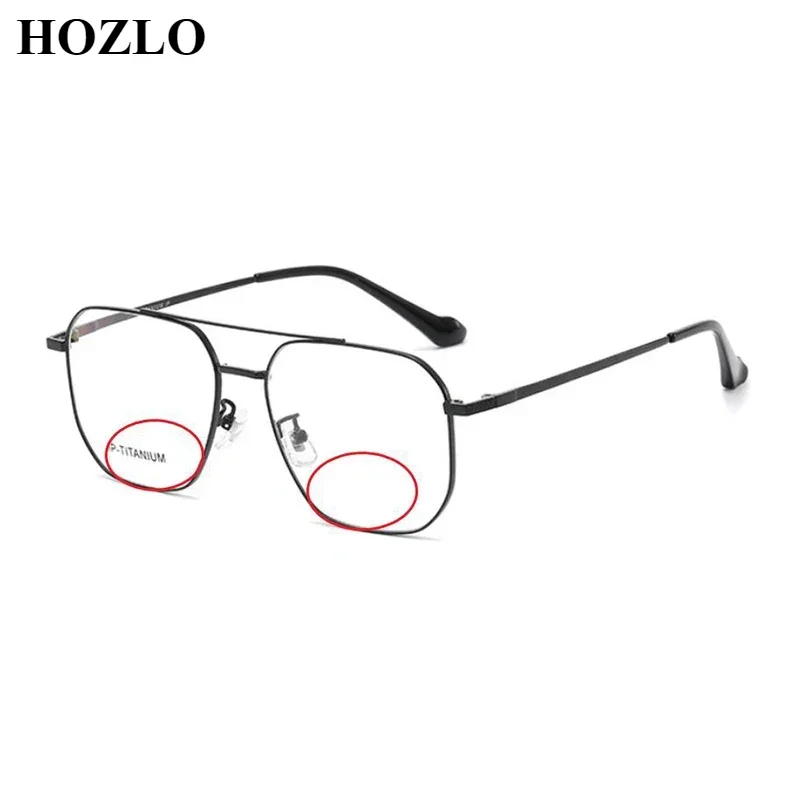 

Ultralight Titanium Double Bridge Anti Blue Ray Bifocals Reading Glasses for Men Women Pilot Hyperopia Spectacles Look Near Far