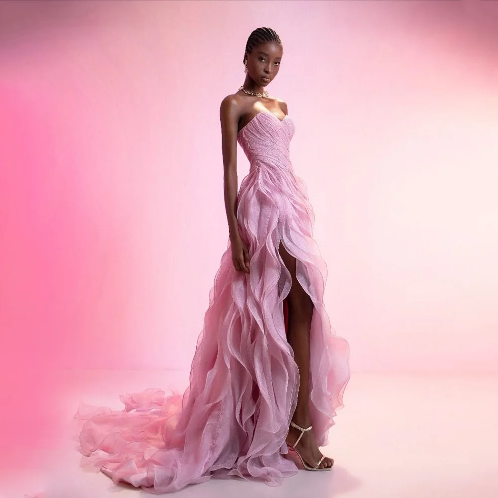 RFYR プロムドレス プリーツ A ライン イブニング ドレス ハイ スリット パーティー ドレス