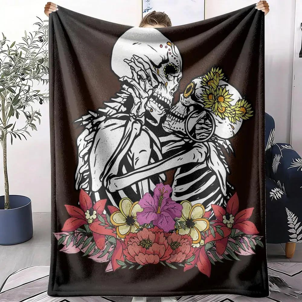 Kissing Sugar Skeletons Throw Soft Flannel Throw Summer Blanket Lightweight Cozy Nap Blanket for Sofa Bed Travel