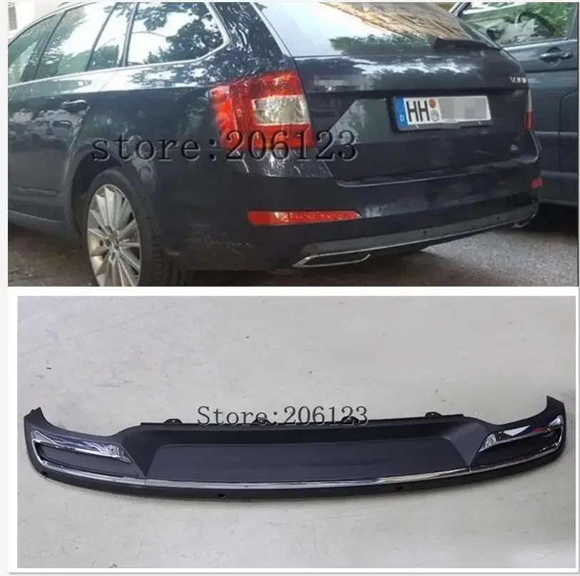 Wysokiej jakości czarny PP dyfuzor tylnego zderzaka, Auto samochód tylna warga z chrome linii dla skoda Octavia 4dr lub 5dr 2014 2015 2016 2017