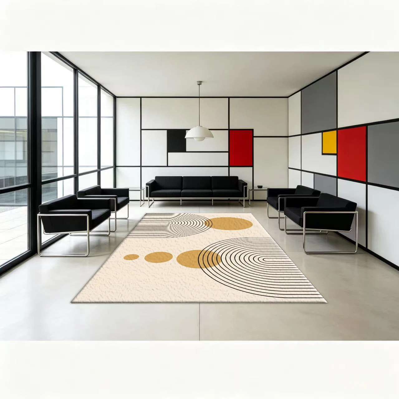 Mid‑Century Abstract Arch Geometric Carpet Flooring, Boho Minimalist Non‑Slip Area Rug for Living Room Bedroom Home Interior