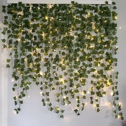 2/5/10M Silk Leaves Fake Creeper Green Leaf Ivy Vine LED String Lights for Home Wedding Hanging Garland Artificial Plants Decor