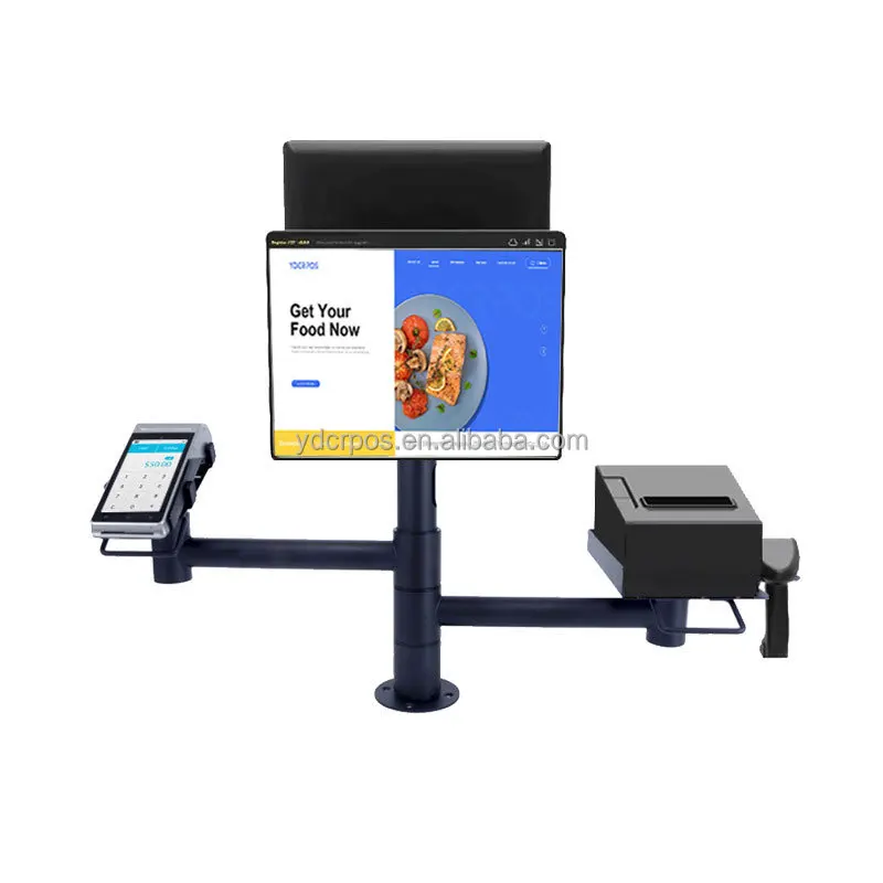 Custom Multiple Functional POS Mount Stand Supports 2 Monitors for Cash Register Printer Holder Scanner VESA Mount