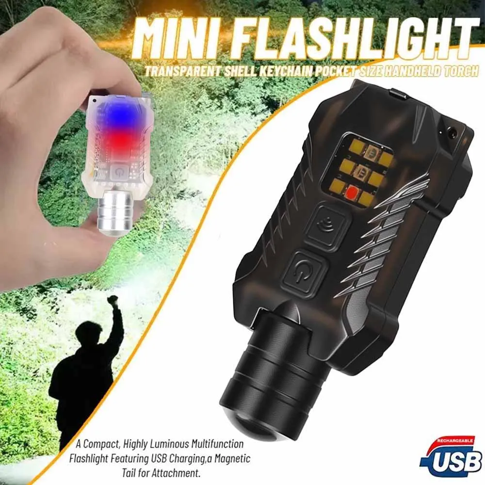 

Мощный мини-фонарик EDC, перезаряжаемый светодиодный прожектор с зажимом, тактический масштабируемый фонарик, рабочая лампа для кемпинга с хвостовым магнитом