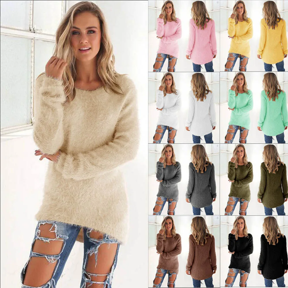 2024 donne maglione caldo primavera o-collo sciolto cotone lavorato a maglia maglione lungo Pullover Casual camicetta Oversize sueteres