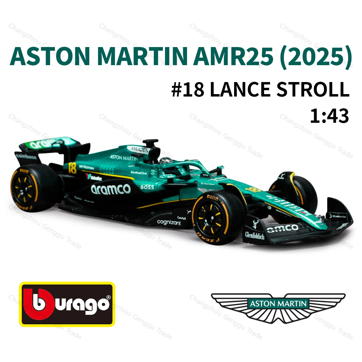 Bburago 1:43 أستون مارتن 2025 F1 Racing AMR25 يموت يلقي المركبات نموذج صيغة سباق السيارات لعب صندوق أكريليك