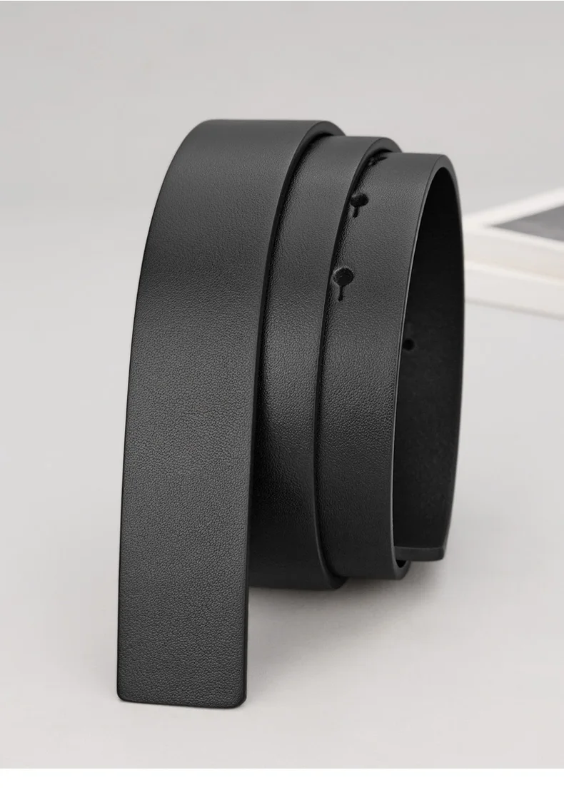 Pure Cowhide Belt Strap 3.4CM Round Hole Belt No Buckle Genuine Leather Belts High Quality Without Buckle Belt Men Women