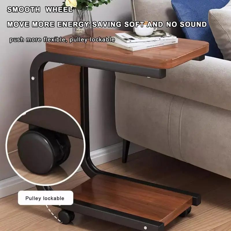 Moveable Tables Wood Mini C Shaped End Table Living Room Furniture Modern Simple Coffee Sofa Bedside Portable Laptop Table