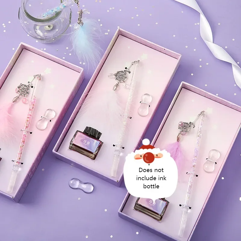 

1 Set Dreamnet Glass Pen Diamond Color Gift Box Set Fountain Pen Business Gift Student Pen Stationery