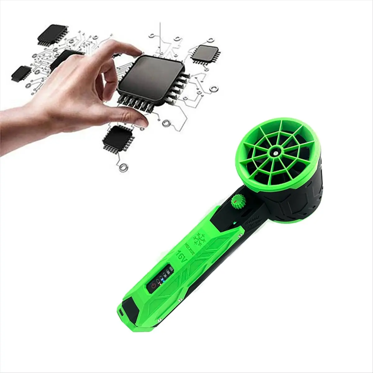 (DT37) Turbo Jet Fan Car Violent Blower 64mm Brushless Motor 8000mAh Thrust 1000G Industrial Duct Fan Car Cleaner,Black-Green