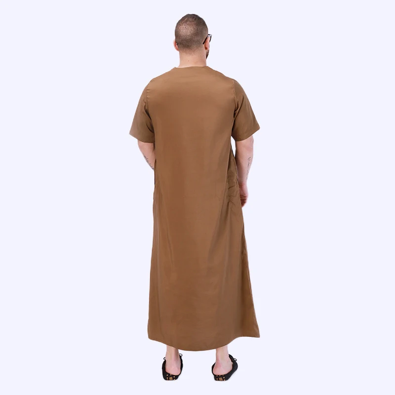 Islamic Clothing Jubba Thobe Muslim Robe Men Round Neck Embroidery Caftan Ramadan National Dress of Middle East Arab Traditional