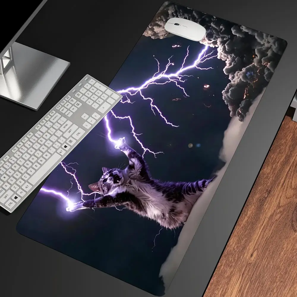 Funny Cute Cat Purple Lightning Bolt Mouse Pad Large Gaming Mats Playmat Office Desk Accessories Carpet Rug Desk Mat Mousepad