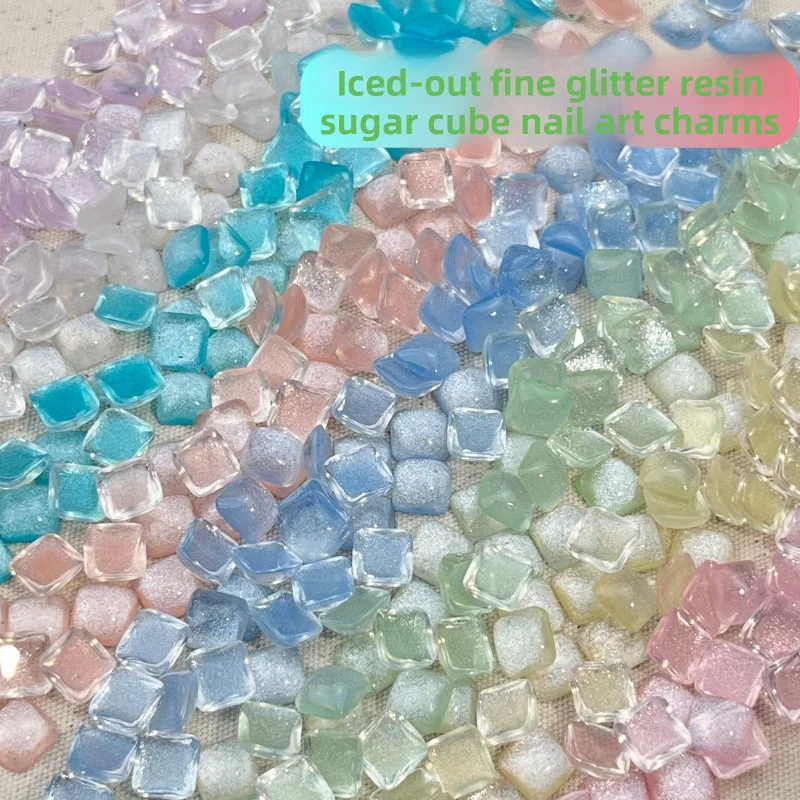 50pcs Super Shiny Resin Sugar Cube Nail Rhinestones Mixed Ice Clear Colorful Flatback DIY Press On Nail Art Decoration Accessory