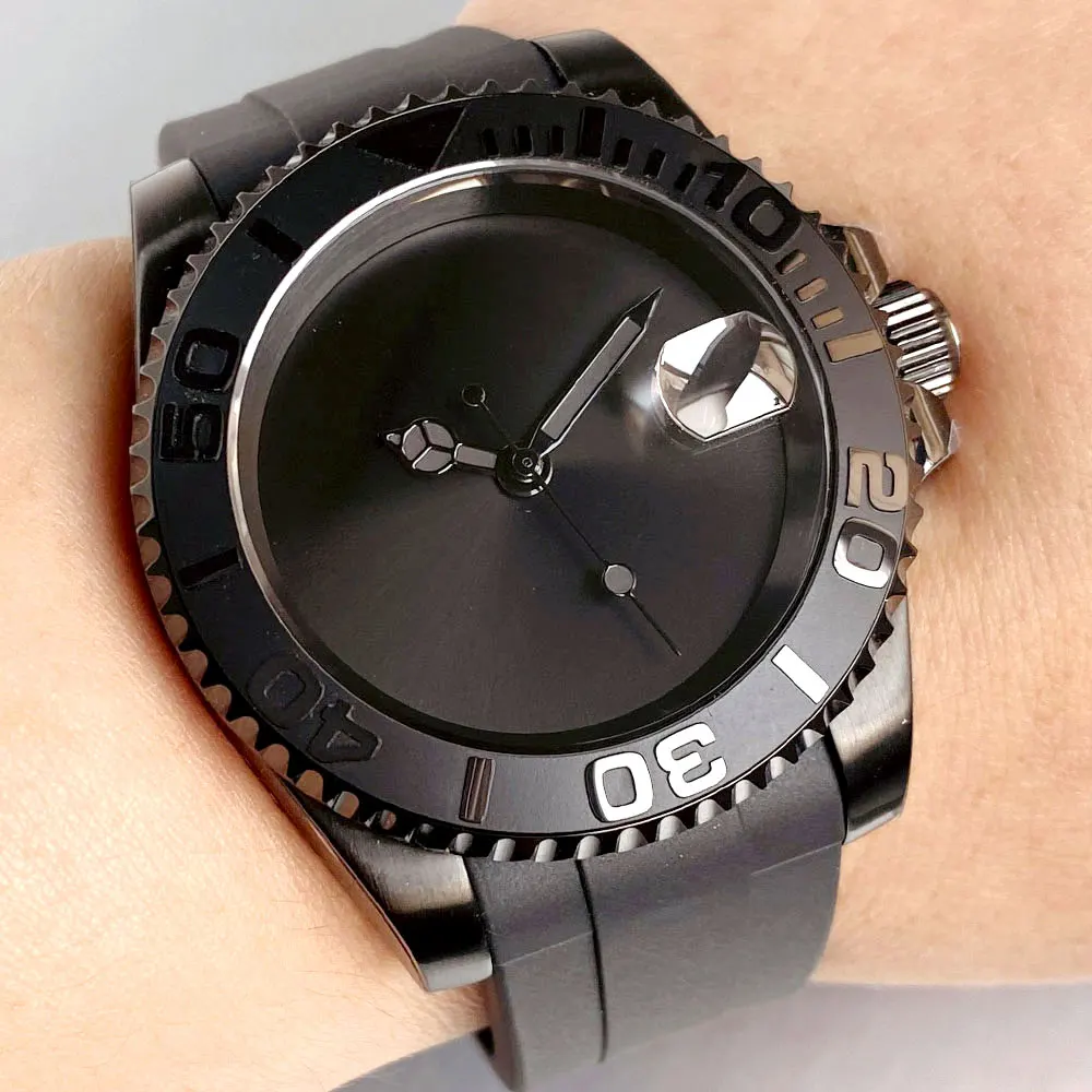 Tandorio Full Black PVD Coating 40mm 200m Waterproof Sapphire Crystal Glass NH35 Automatic Mechanical Men Watches For Man view 2