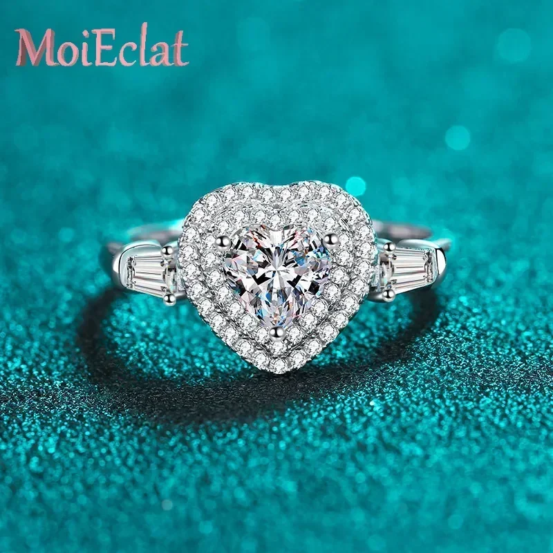 Luxury Female Heart 1 Carat Moissanite Diamond Ring, Platinum Pt950 Love Wrap Wedding Rings Jewelry Gift for Women Ladies