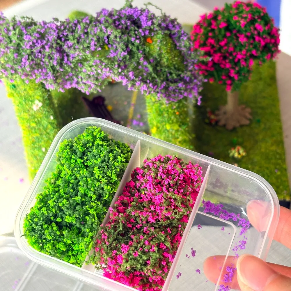 Modelo em miniatura de combinação de 3 cores, videiras coloridas de flores, videira de simulação com caixa de armazenamento para mini modelo ferroviário diy