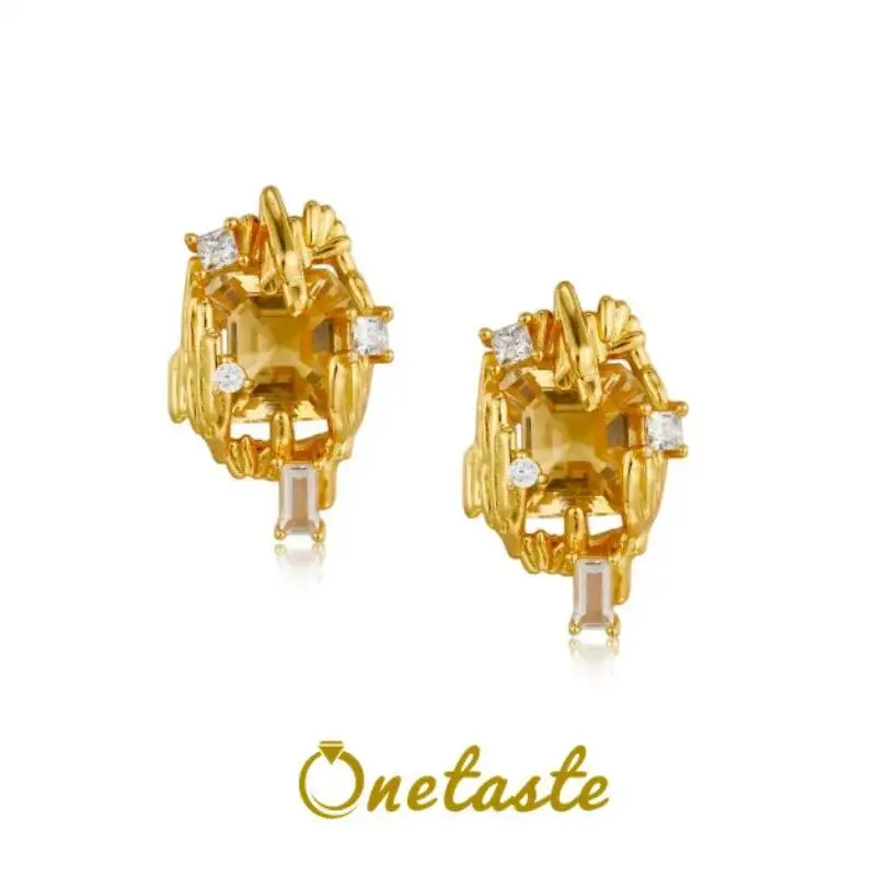 

Birthstone Citrine 925 Sterling Silver Cubic Zirconia Stud Earrings For Women 18K Gold Yellow Stone Dainty Trendy Earring Gift