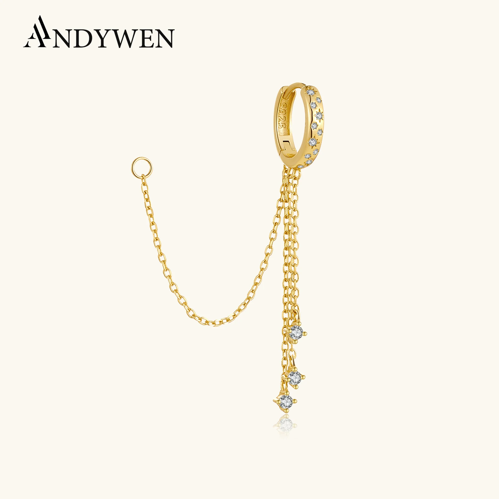 

Серьги ANDYWEN из стерлингового серебра 925 пробы с многослойной цепочкой и цирконами, 1 шт., 2026, в стиле рок-панк, изысканные повседневные модные украшения, подарок