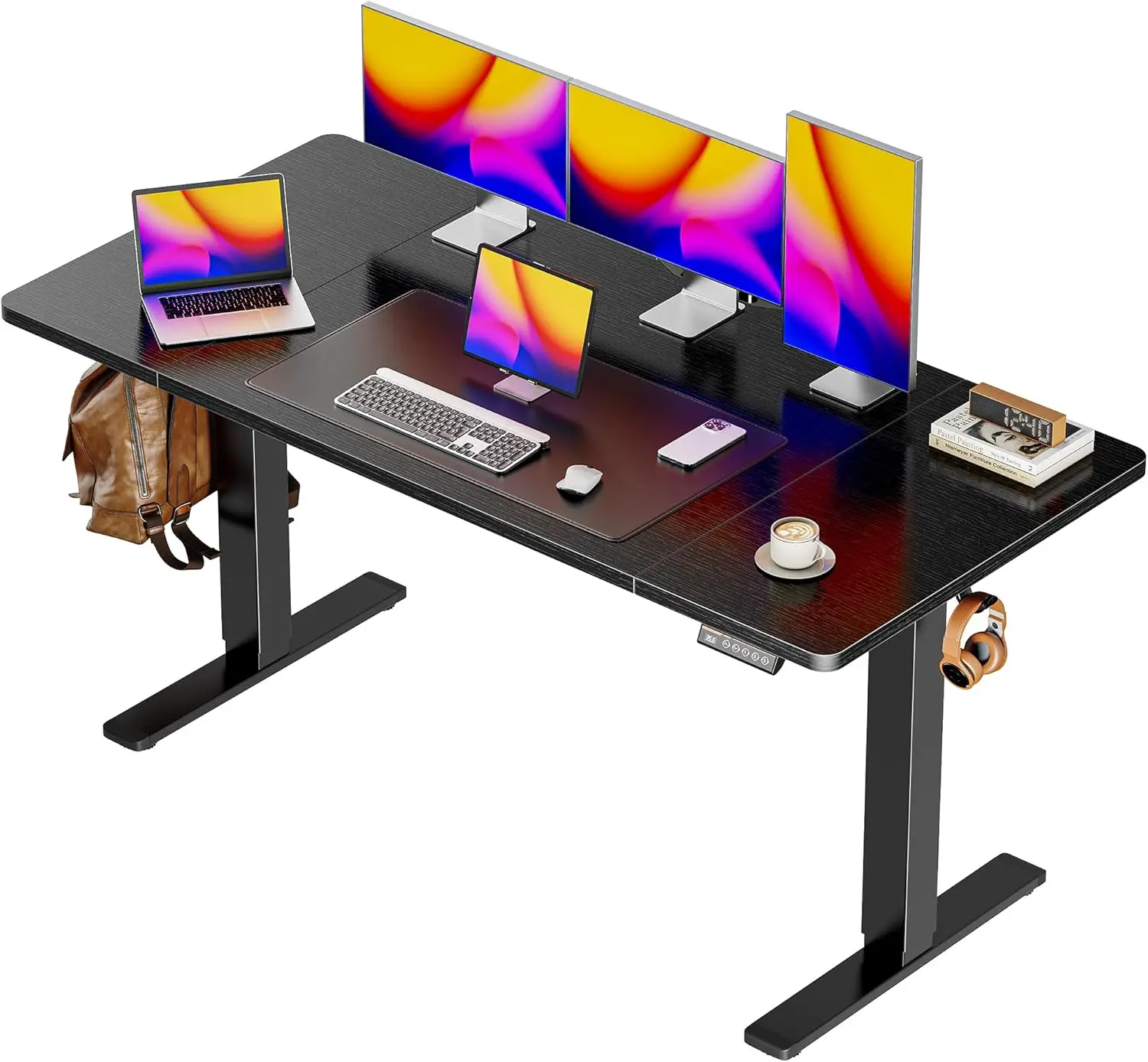 

55 x 28in Electric Standing Desk, Height Adjustable, 27.6' Deep, with 3 Preset Heights, Black