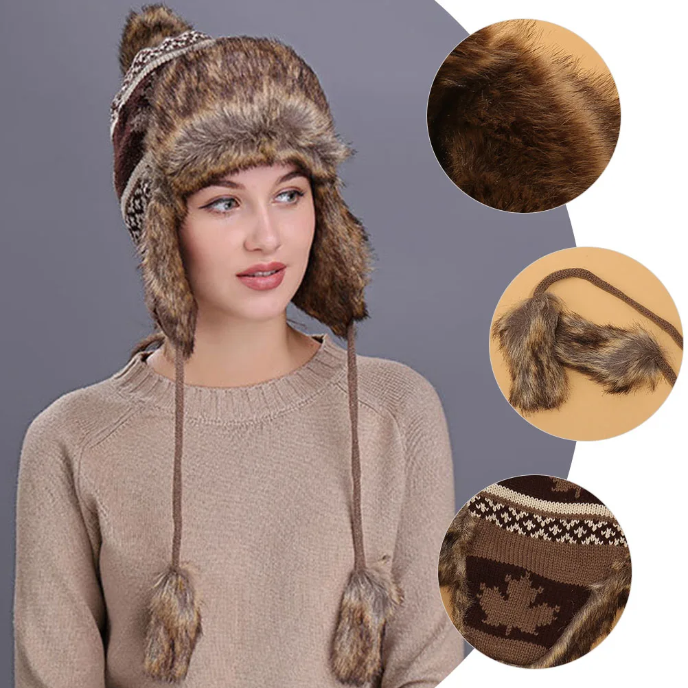 

Wool Cap Cotton Hat with Ears Cold Weather Comfortable Warm Hats Women Knit Knitted Caps