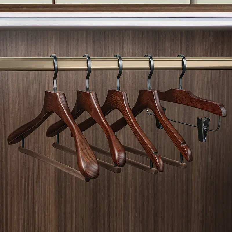 High End Retro Solid Wood Ash Hanger Light Luxury Wardrobe Special Clothes Hanging Beech Bold Non Slip Support
