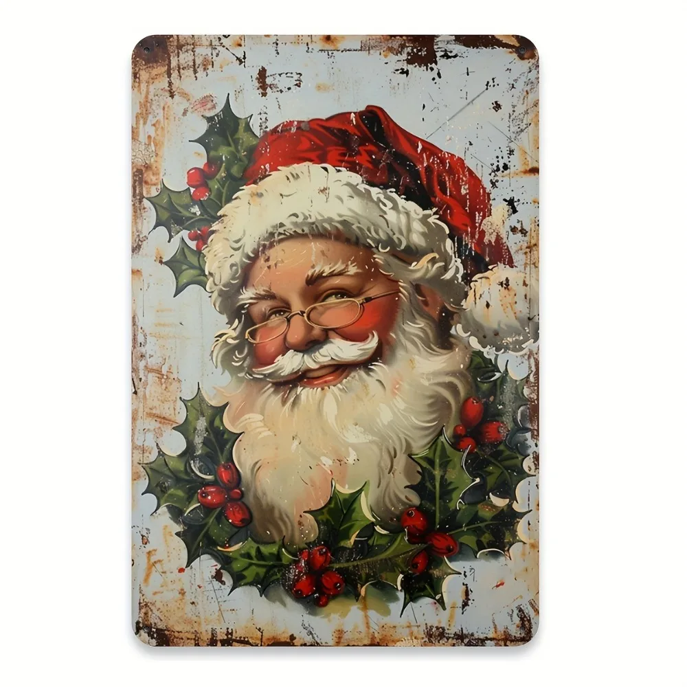 Vintage-Weihnachtsmann-Metallblechschild, Wandkunst, 20,3 x 30,5 cm, rustikale Dekoration für Zuhause, Bar, Café, Restaurant, Garage