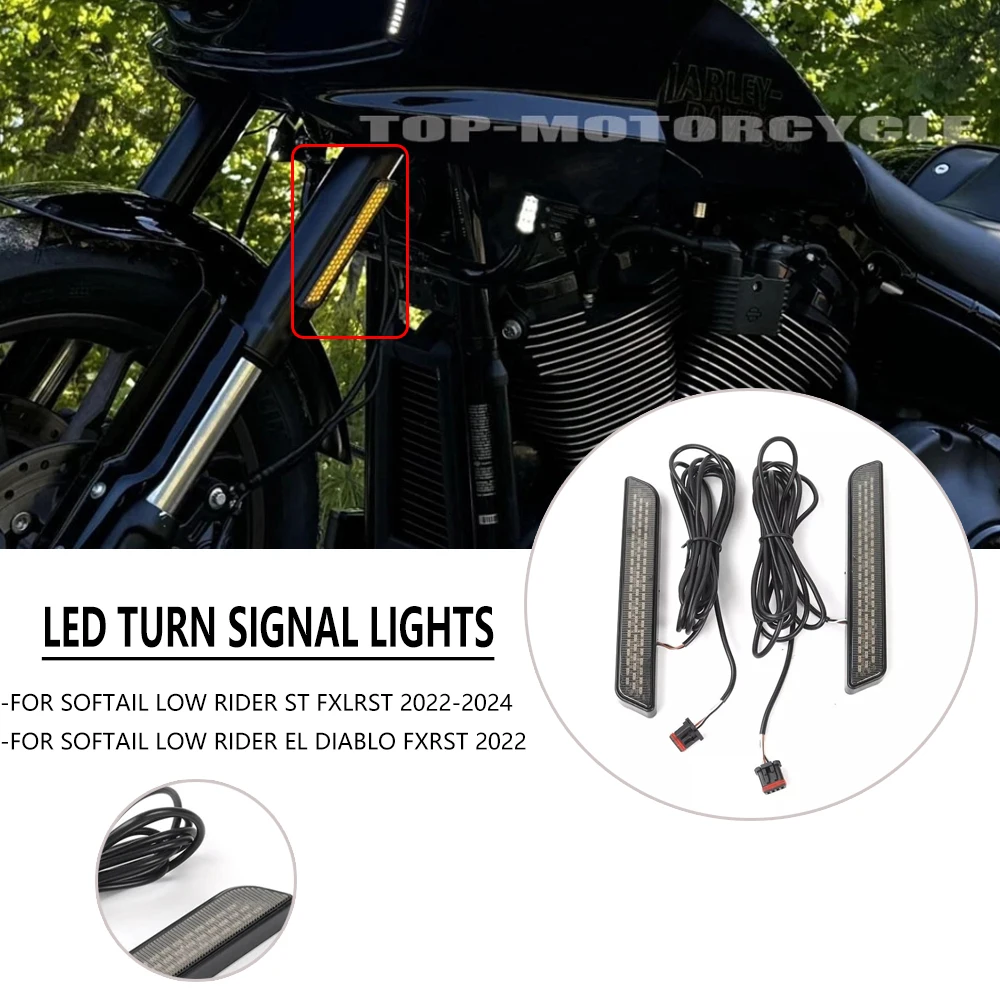

NEW Motorcycle LED Black Front Fork Light Turn Signal For Harley Softail Low Rider ST El Diablo FXRST FXLRST Fat Boy 2022-2024