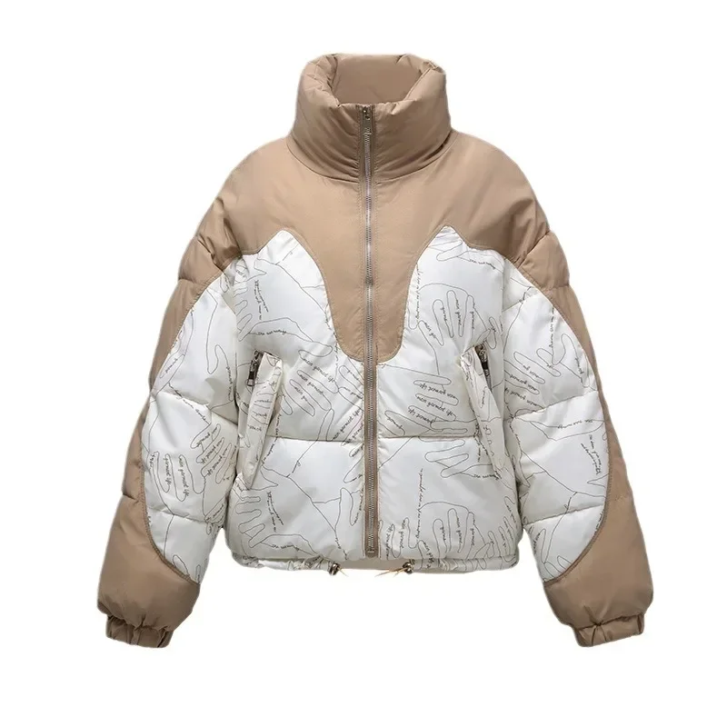 2024 Winter warme Parkas Frauen y2k koreanische lose Streetwear Stand Kragen Puffer Jacke Mode Spleißen alle passen nach unten Baumwoll mantel