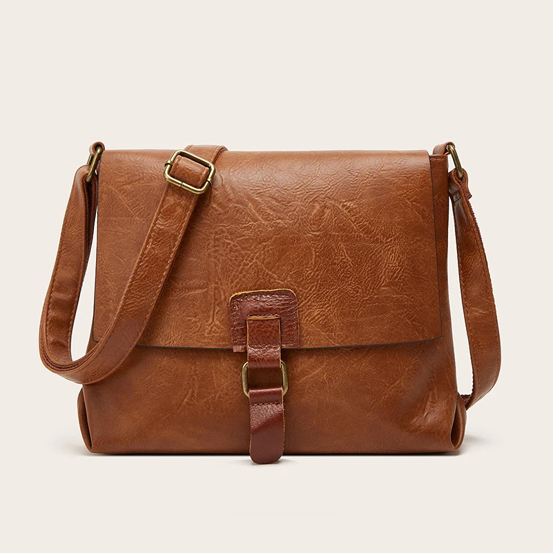 

3 шт. сумки через плечо из искусственной кожи с однотонным принтом, большая вместимость, вертикальный стиль, с клапаном, на плечо