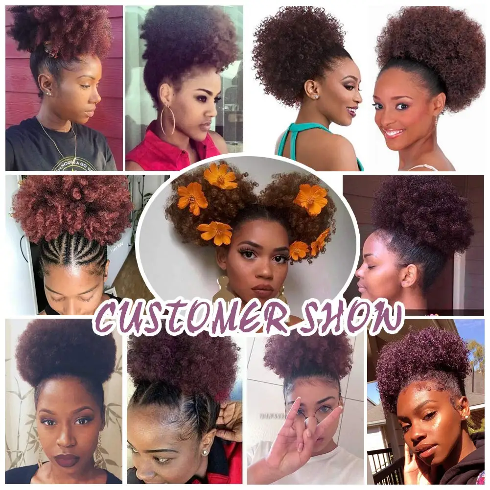 Synthetic Afro Puff Ponytail Afro Hair Toupees Chignon Drawstring Pony Tail Hair Extension Hairpieces 10inch Hair 613# For Women