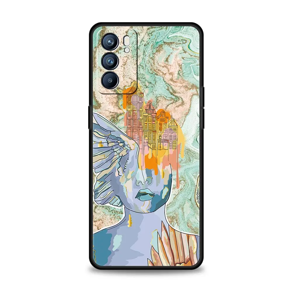 marble Parisian girl art flower Phone Case For Oppo Find X5 A54 A53 A52 A9 2020 A15 A95 A16 A76 A74 Reno7 SE Reno6 Pro 5G Cover