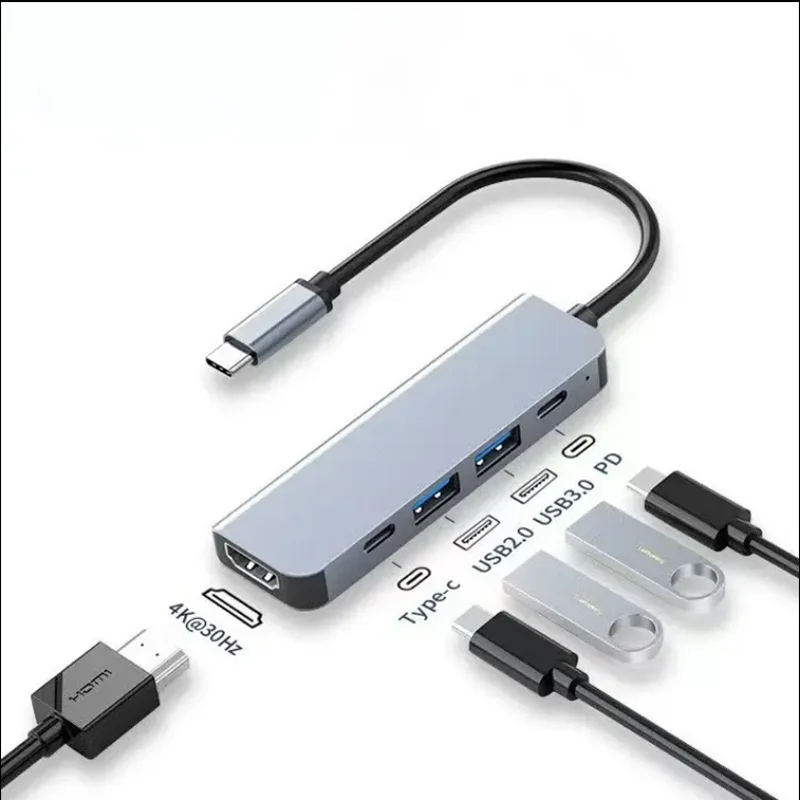 5‑in‑1 USB‑C Hub Multiport Adapter 4K HDMI RJ45 100Mbps Ethernet USB3.0 100W PD Power Delivery Docking Station for Type‑C Laptop