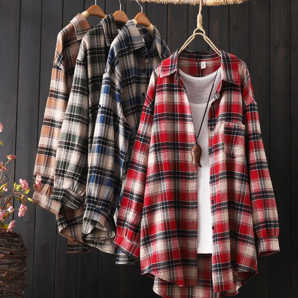 

2024 New Arrival Women's Plaid Shirt, Hong Kong Style Loose and Lazy Style Tops, Autumn Fashionable Plaid Outerwear