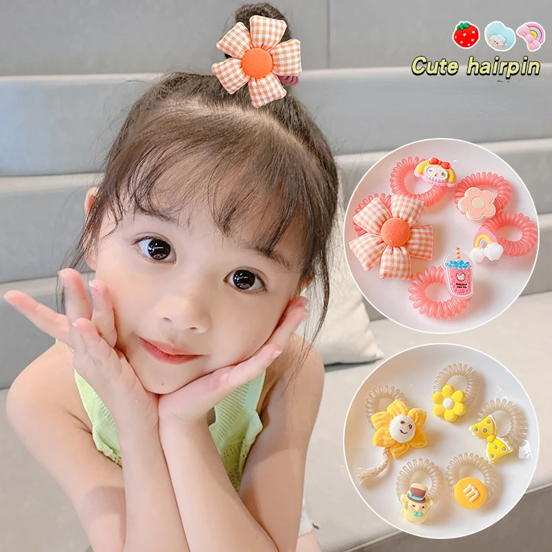 5 Pcs/Set Children Cute Sweet Cartoon Flower Elastic Hair Bands Girl Lovely Scrunchies Rubber Bands Kid Fashion Hair Accessories